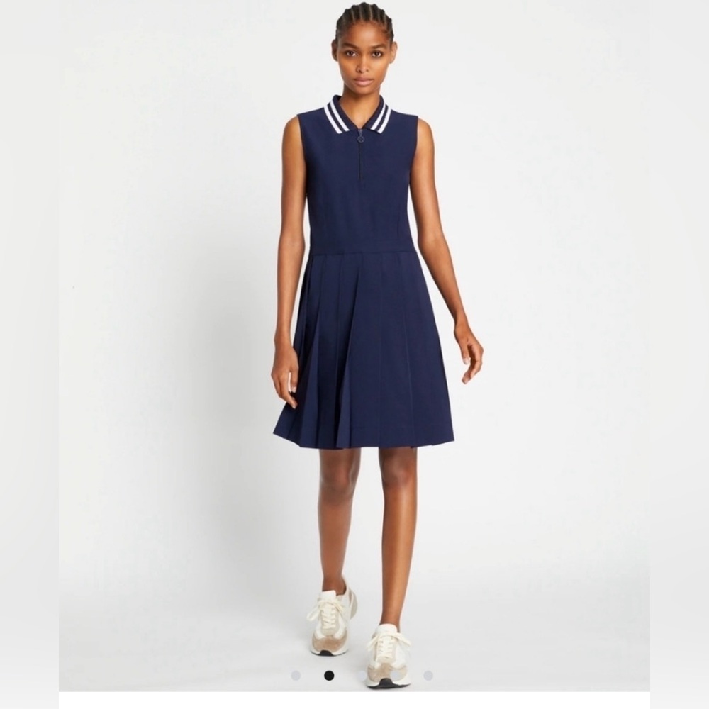 Tory Burch Sport Performance Pleated Collared Golf Dress in Tory Navy sz XS